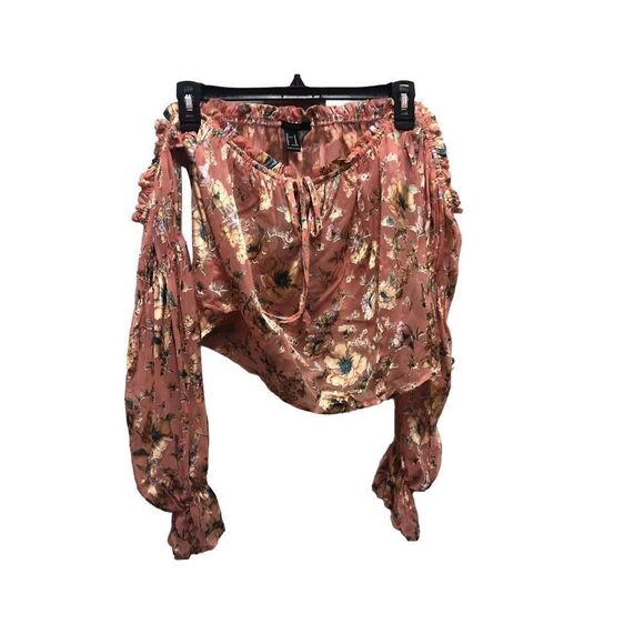 🌼5for$25🌼Forever 21 Women’s Pink Floral Woven Off Shoulder Crop Top Long Top - Picture 1 of 8